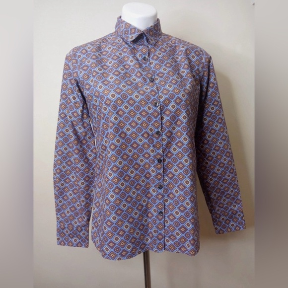 Lands’ End No Iron Supima Button-Up Shirt Women’s Size 8 Geometric Print - Picture 1 of 10